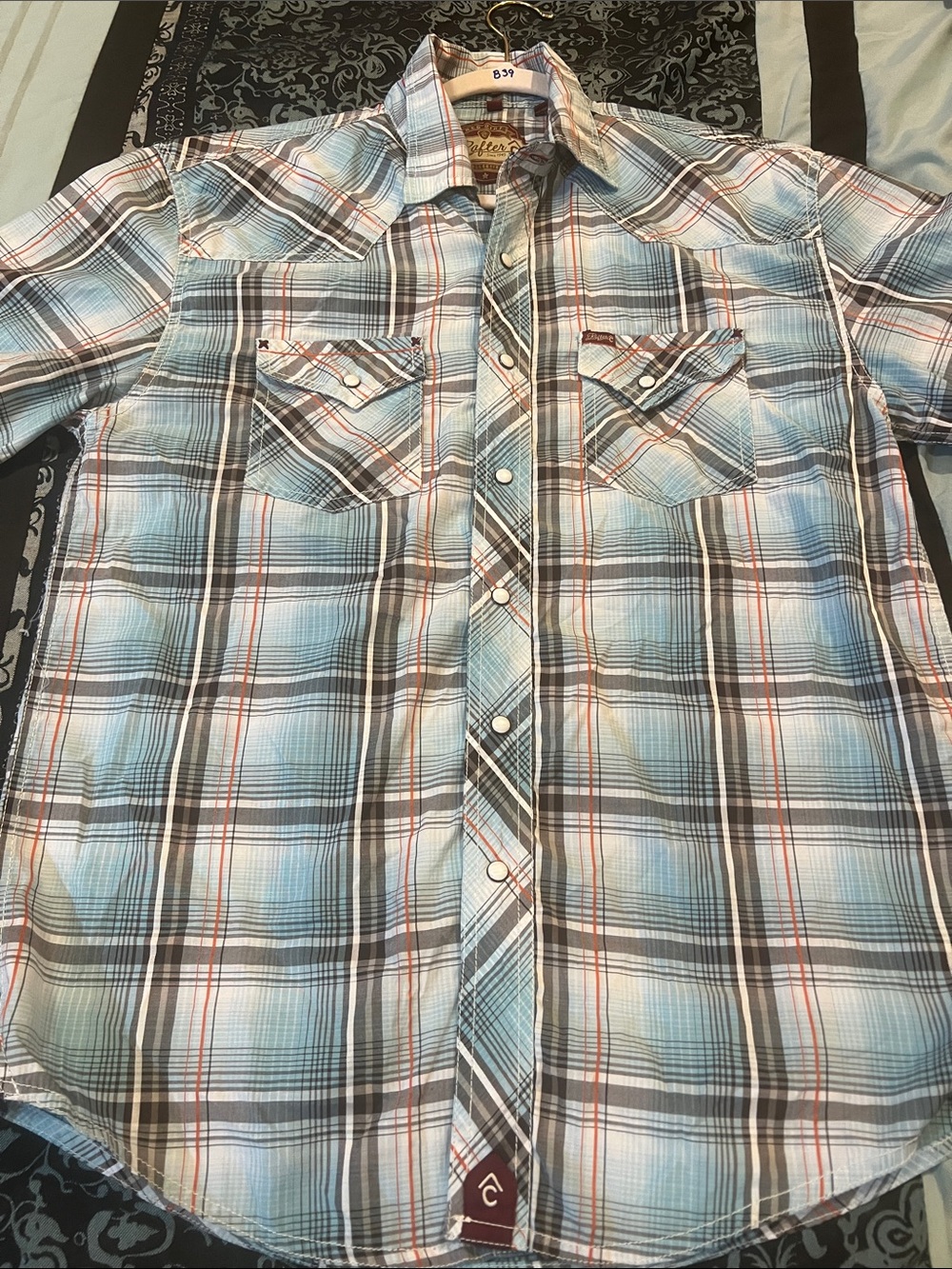 RAFTER C Men's Casual Light Blue Plaid Button-Down Shirt